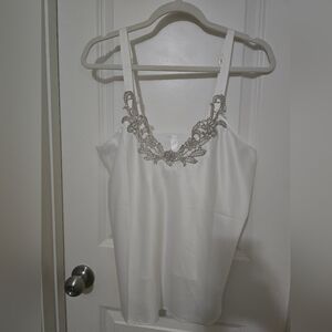 Elegant White Embellished Women's Bridal Pajamas 2 Piece Wedding Bride